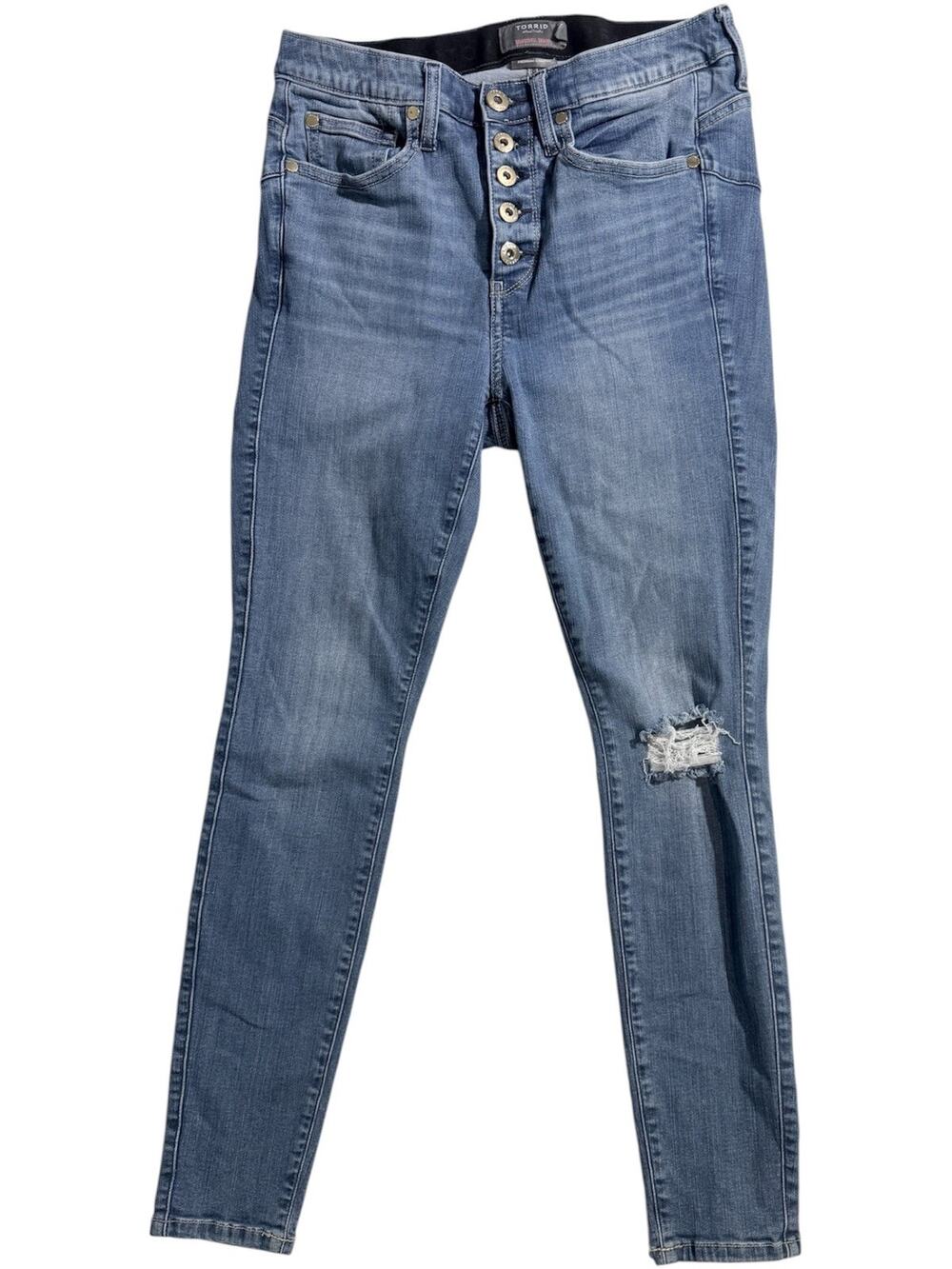 Torrid Bombshell Skinny Jeans Womens 10R Premium Stretch Button Fly Distressed